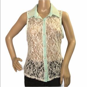 Grass Collection Sheer Lace Sleeveless Top Jrs L
